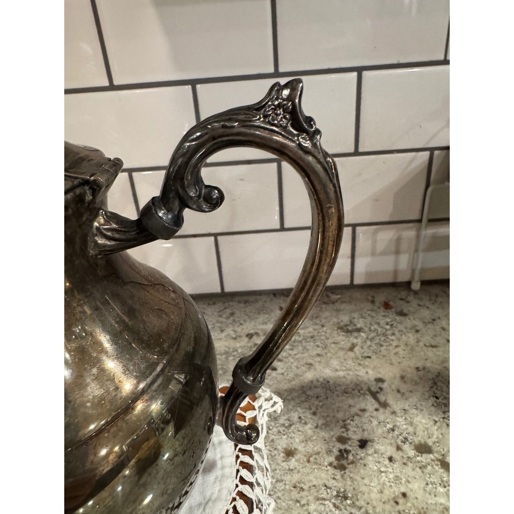 Vintage Ornate Silver Plated Footed Teapot Hinged Lid Victorian Style Tarnished - Picture 3 of 12